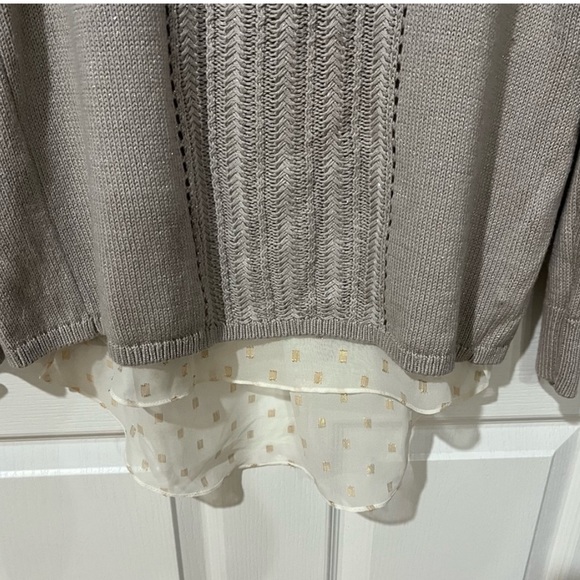 LUCKY BRAND Split Open Back Sweater Sheer Layered Knit Metallic Shimmer Boho S M - Picture 8 of 14